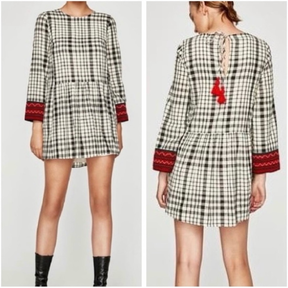 Zara Plaid Mini Dress Black White NWT XS